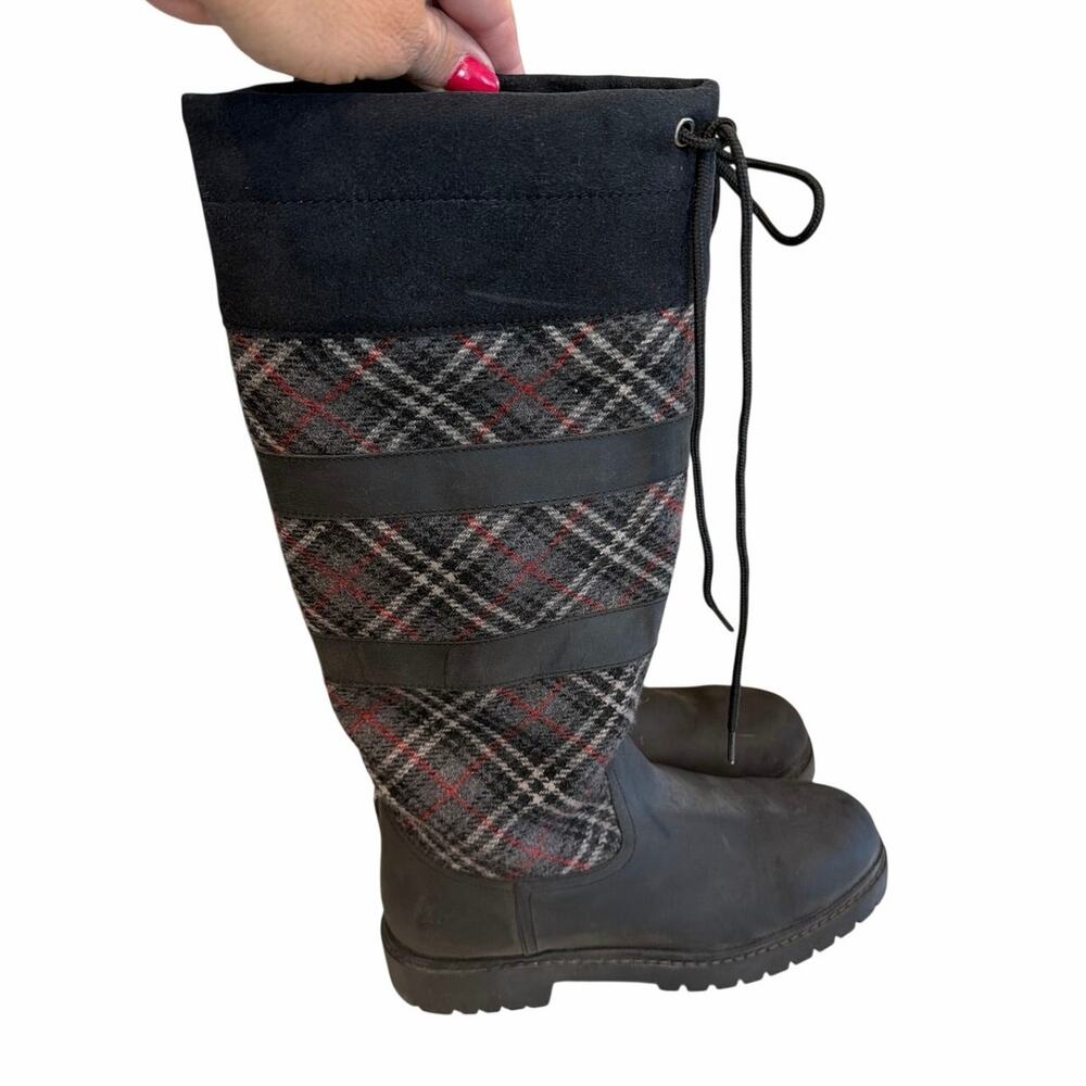 Waterproof Boots for the barnyard and beyond gray and red plaid size 37 US 7